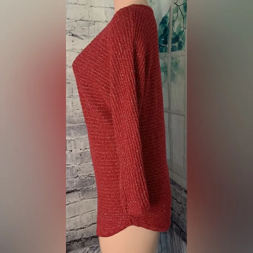 Soho JEANS NEW YORK & COMPANY Women Silver/RedPullover Sweater Size M - Image 4