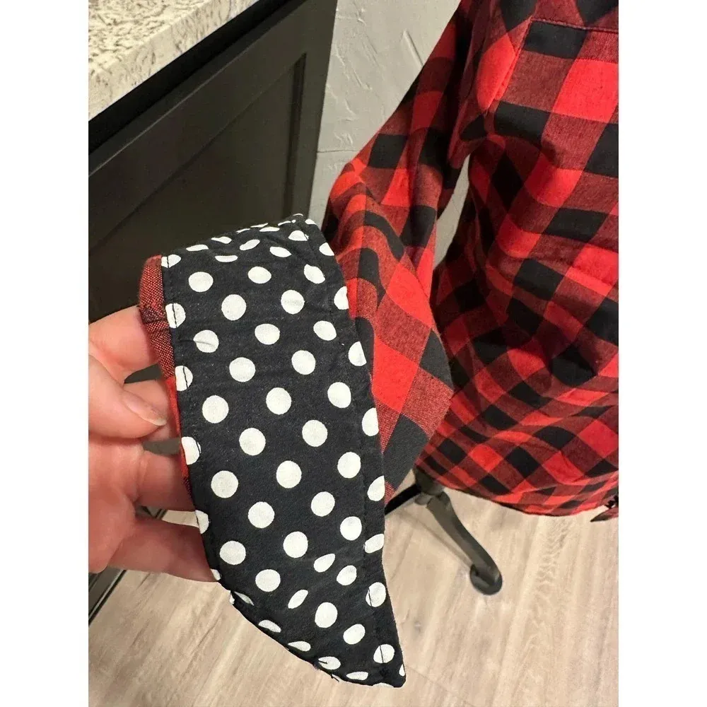 Hazel Blues Red and Black Button Down top with polka dot detail. Small - Image 3