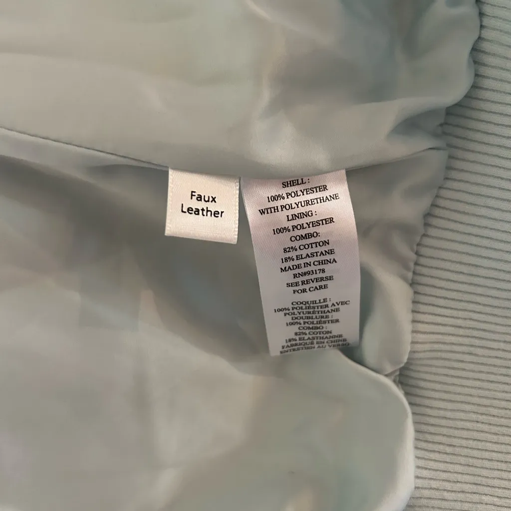 House of Harlow 1960 Vegan Faux Leather Bomber Jacket Pale Blue Size Smalll - Image 3