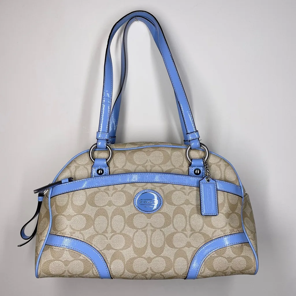 Coach Peyton Satchel Dome Bag Purse Khaki Sky Blue Y2K Signature Print F18918 - Image 2