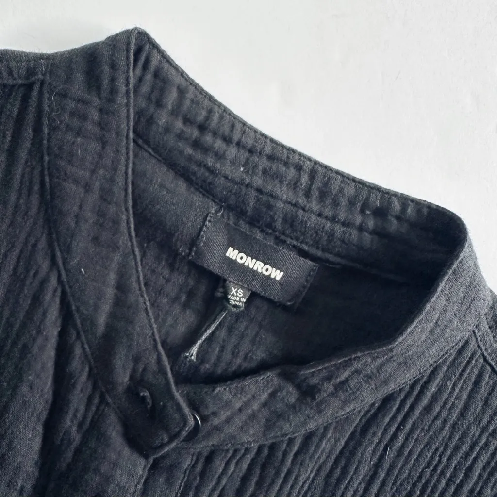 NEW Monrow Cropped Crinkled Cotton Gauze Jumpsuit Black With Belt Size XS - Image 4