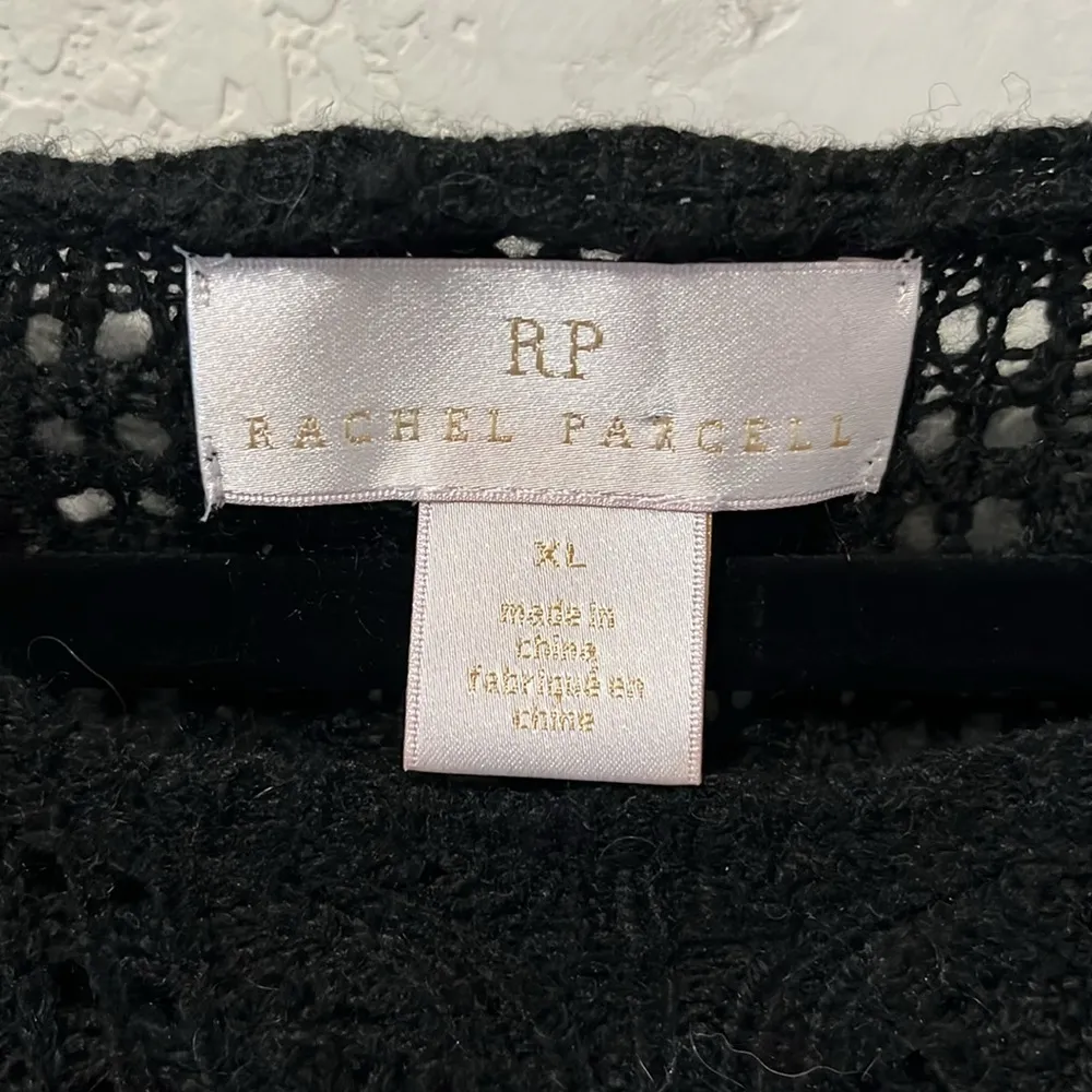 RACHEL PARCELL Black Pointelle Ruffle Lacy Knit Pullover Sweater, Size XL - Image 4