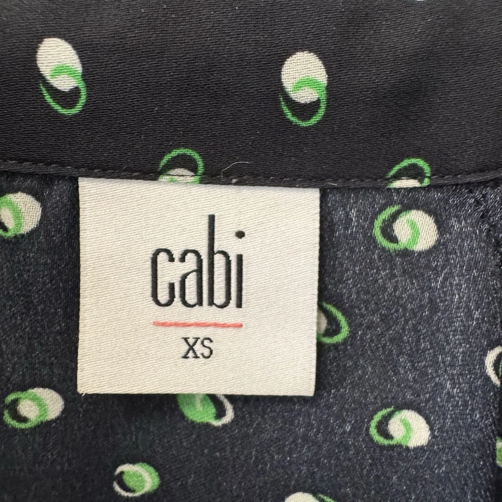 CAbi‎ Size XSmall Martini Button Up Printed Blouse Navy Blue Green EUC #5019 - Image 2