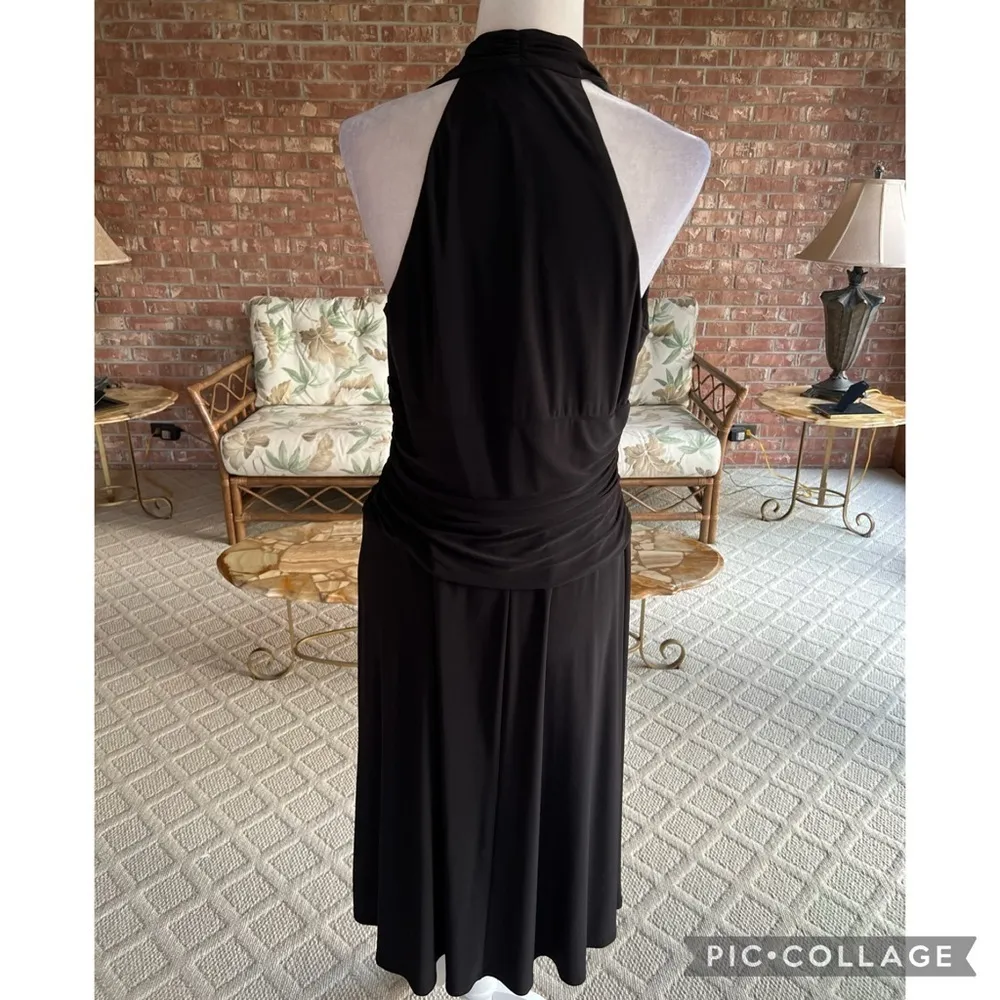 Nine West Dress Midi Black Halter Ruched Jersey Knit Midi 14P Cocktail Party LBD - Image 11