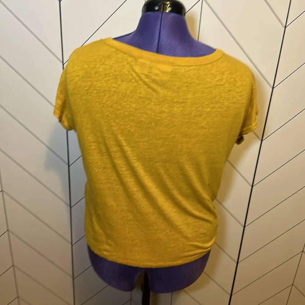 Rachel Zoe Women’s Large Yellow Button Linen Tie Short Sleeve Top Shirt Summer - Image 3