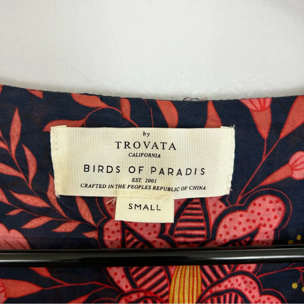 Trovata Birds of Paradis Kristi Pink Geranium Floral Ruffle Midi Dress Small Blue - Image 9