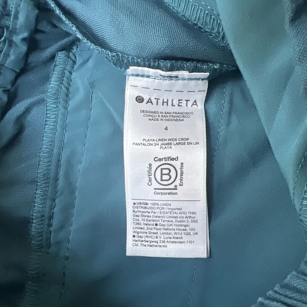 Athleta Playa Linen Wide Leg Crop Pants Women's Size 4 • Borealis Green Teal - Image 4