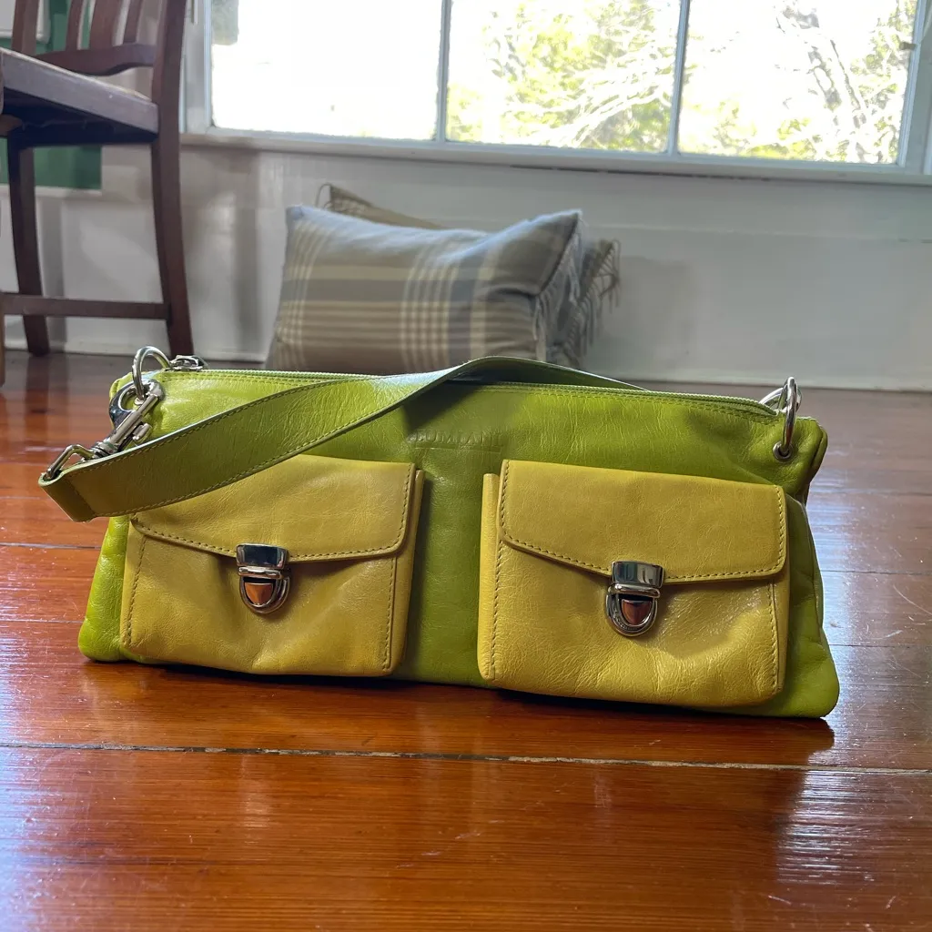 Lumiani Neon Green & Yellow Leather Bag / Made in a Italy - Image 3