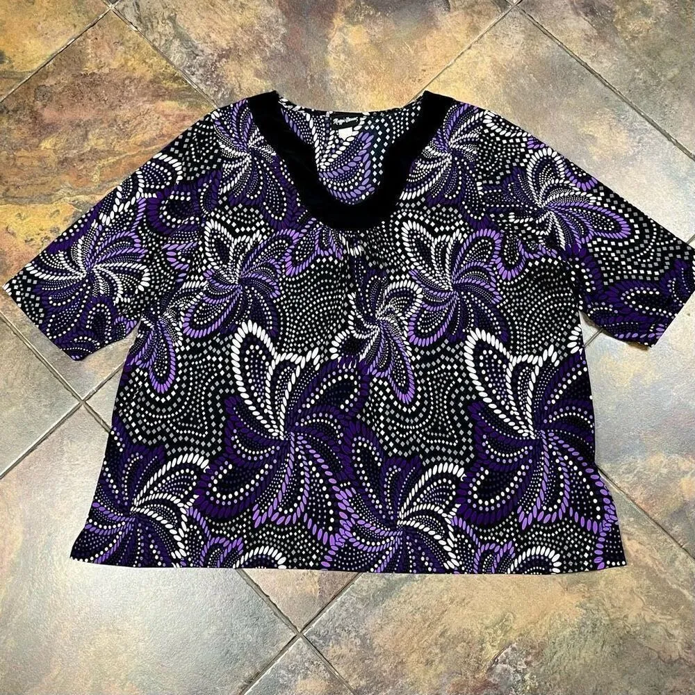 Maggie Barnes Geometric Floral Polka Dot Blouse 2X - Image 3