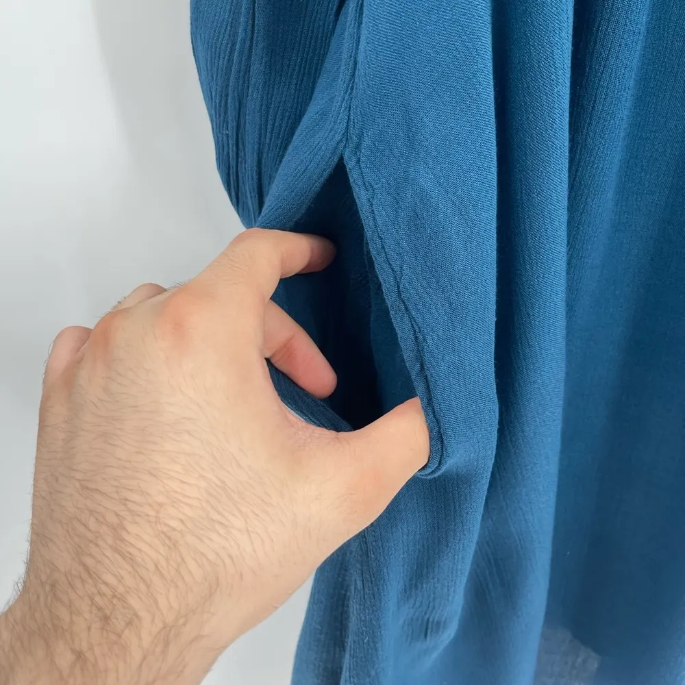 Sundance Embroidered Suelta Dress Teal Gauzy Viscose Lined Boho Chic Size Small - Image 5