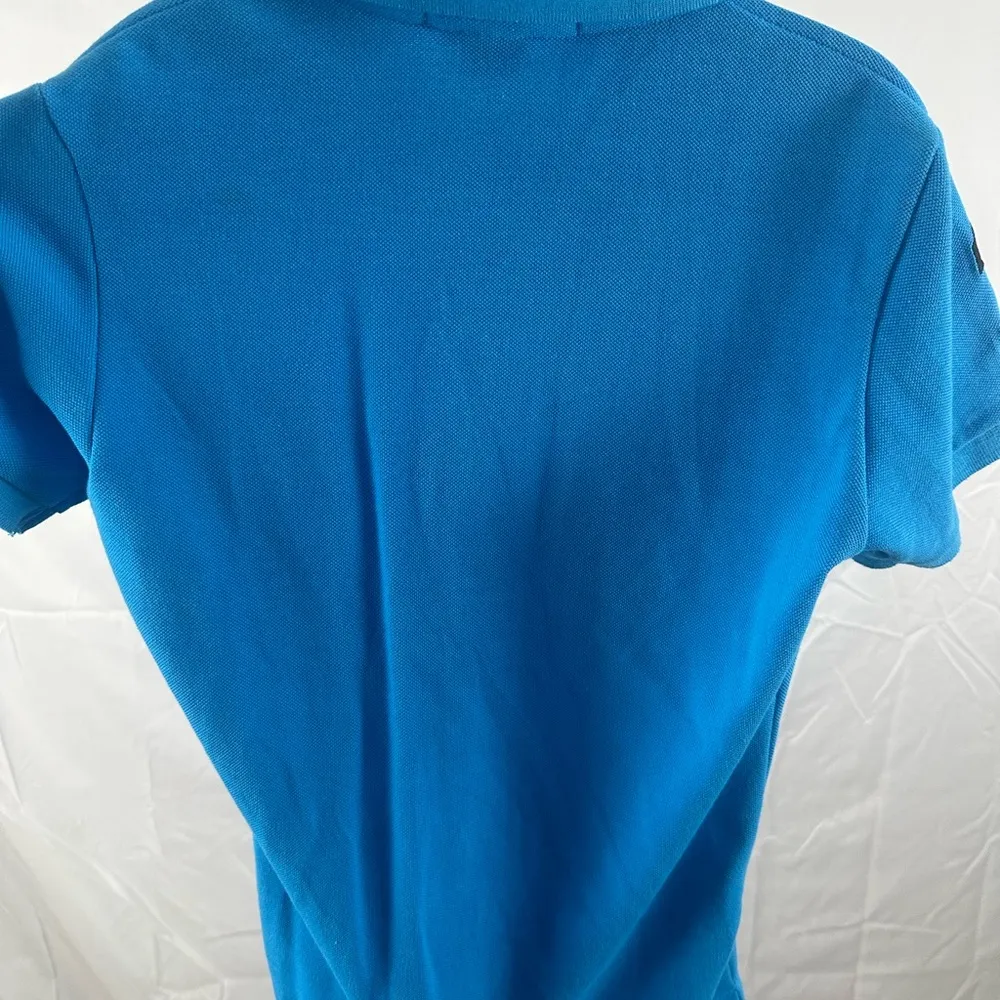 VINTAGE  Blue Polo Shirt Womens Medium Black Big Pony Number 3 - Image 6