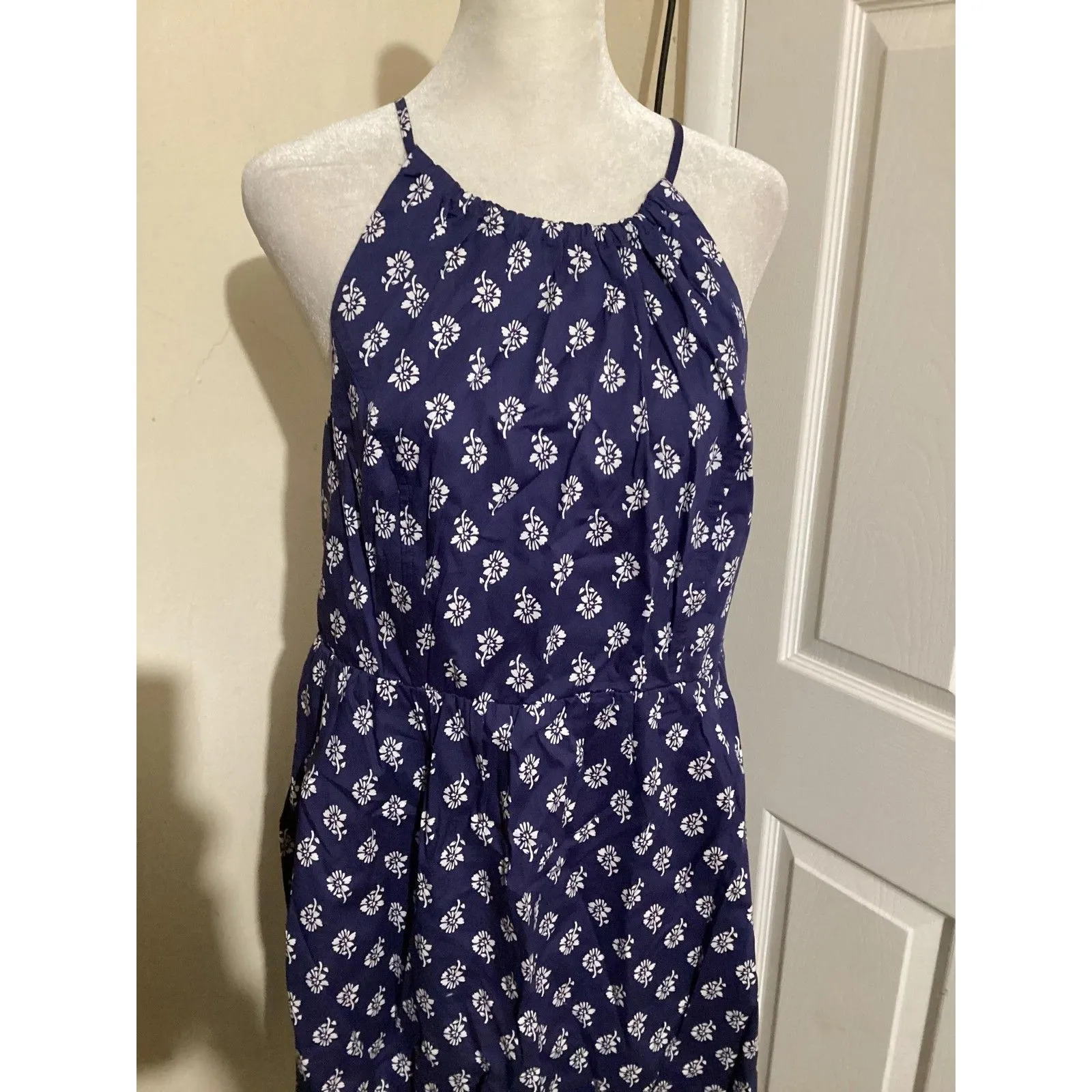 J Crew Dress Womens 12 Petite Floral Print Midi Pockets Sleeveless New Blue Size 12P - Image 2