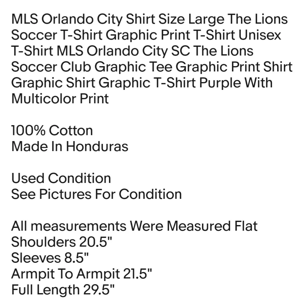 MLS Orlando City Shirt Size Large The Lions Soccer T-Shirt Graphic Print T-Shirt Unisex T-Shirt - Image 2