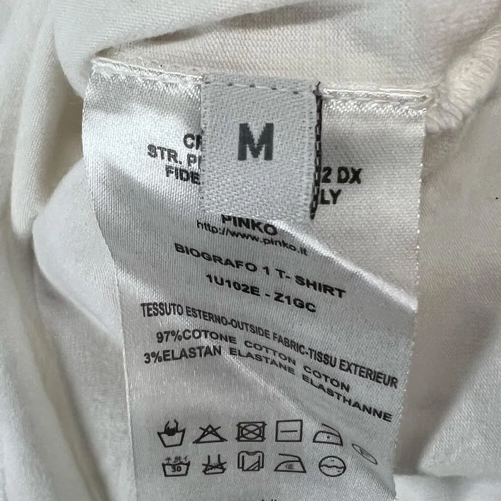 Pinko Biografo T Shirt Womens M White Studded Crystal Embellished Comfort Italy Size M - Image 11