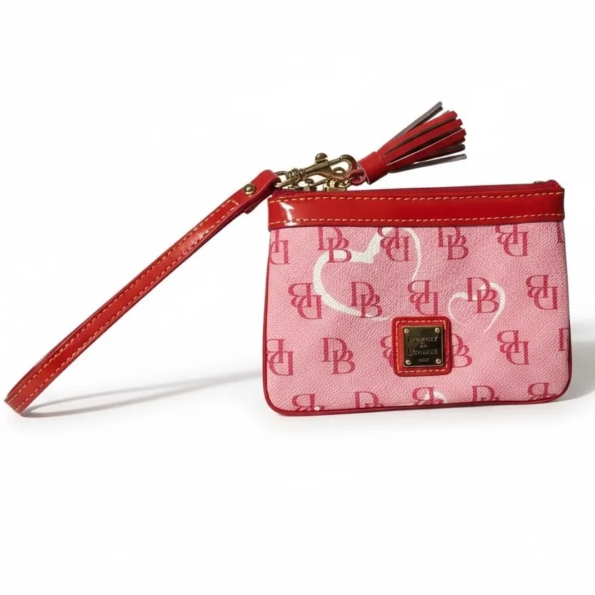 Dooney & Bourke Pink Logo Heart Wristlet Pouch Keychain Wallet - Image 2