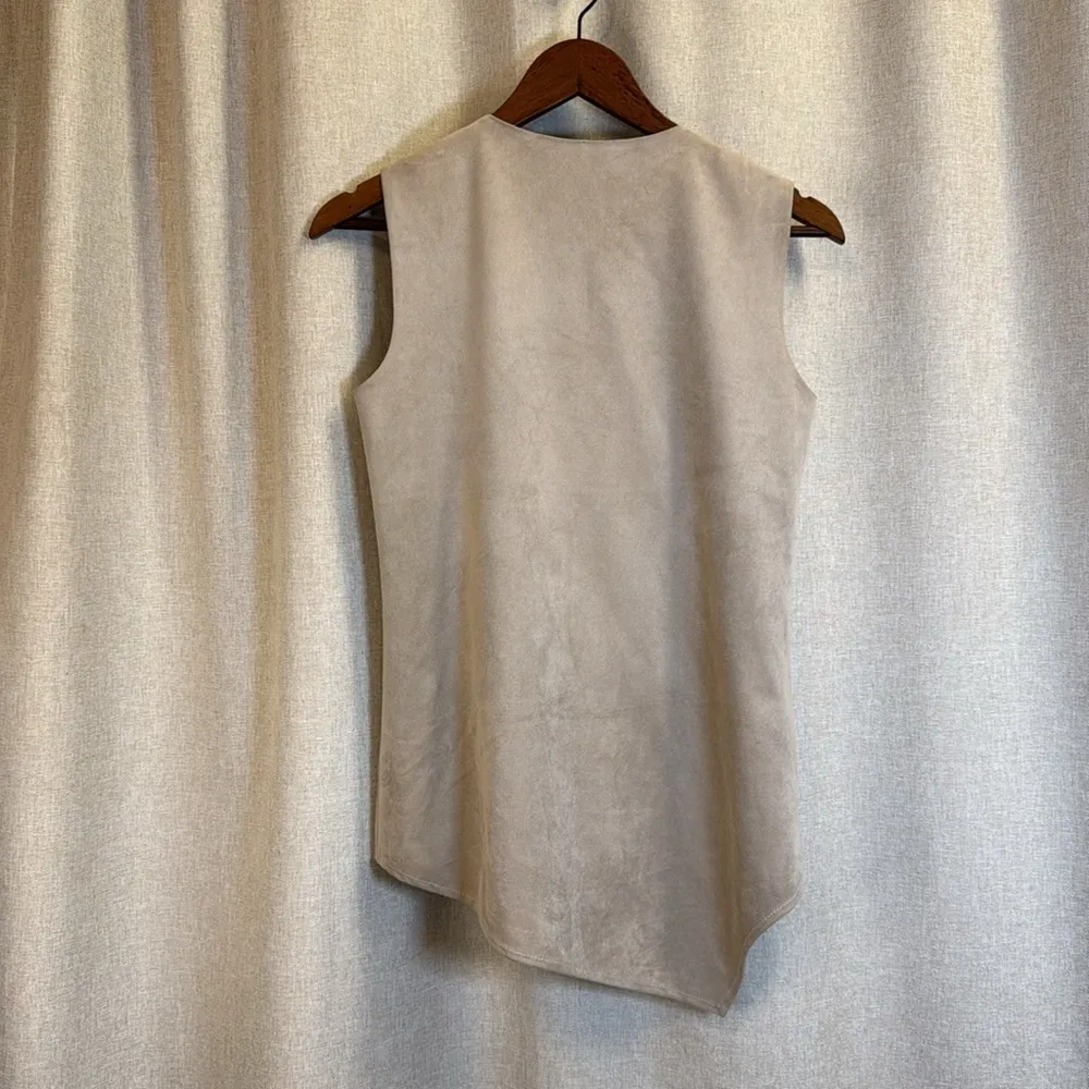 BCBG MaxAzria Light Stone Abby Faux Suede with Ruffle A Symmetrical Cut Tank Top - Image 7