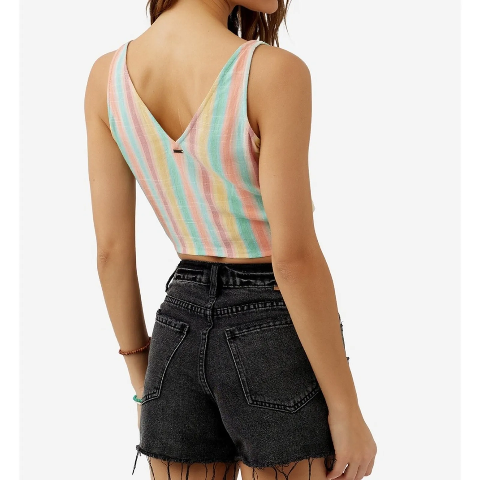 NEW O’Neill Zera Tank Top Tie Front V-Neck Lightweight Striped Cropped XXL - Image 3