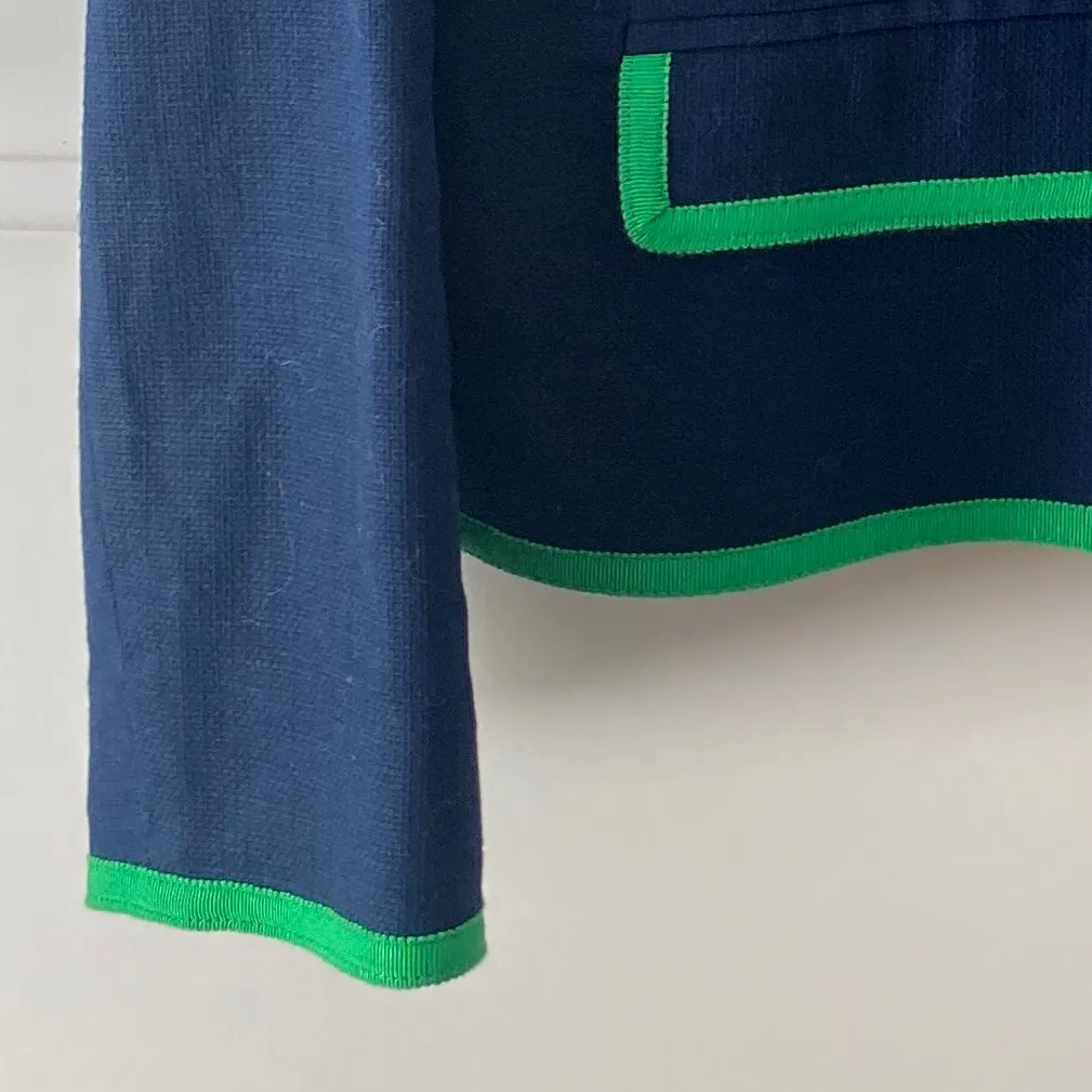 J. Crew NWT Tipped Lady Jacket Navy Blue Kelly Green Trim Women’s Size 4 Preppy - Image 9