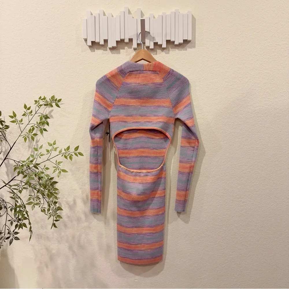 ASTR Lucine Ribbed Knit Bodycon Sweater Mini Dress in Pink Blue Multi Size S NWT - Image 5