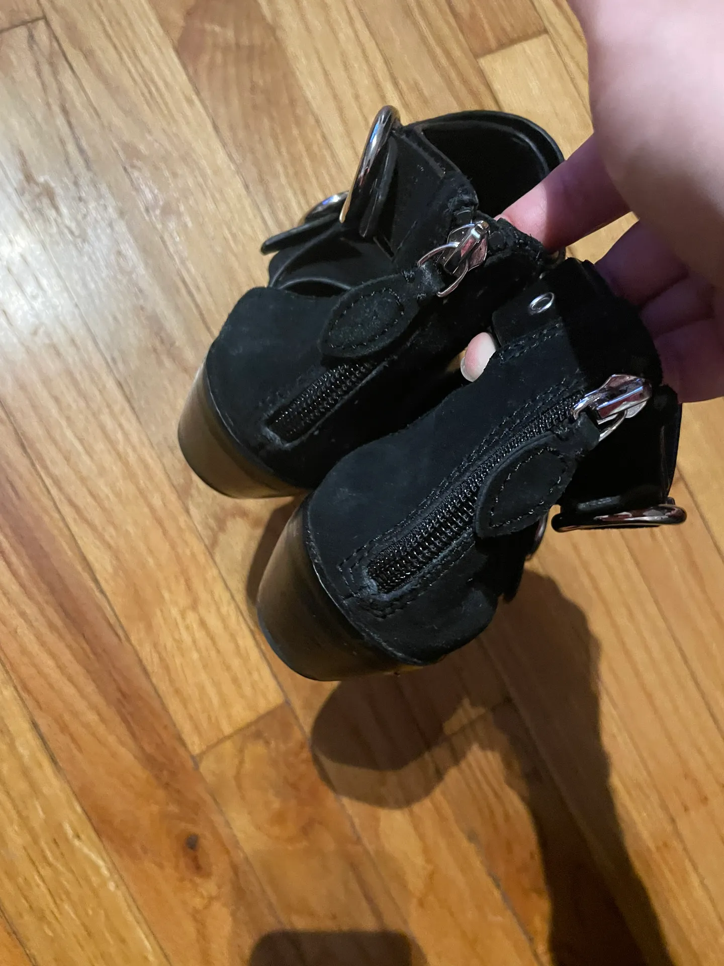 Kianna Uncrossed Bootie Studded D’orsay Breathable Moto rock punk whimsygoth suede leather western pointy almond toe open buckle strap - Image 6