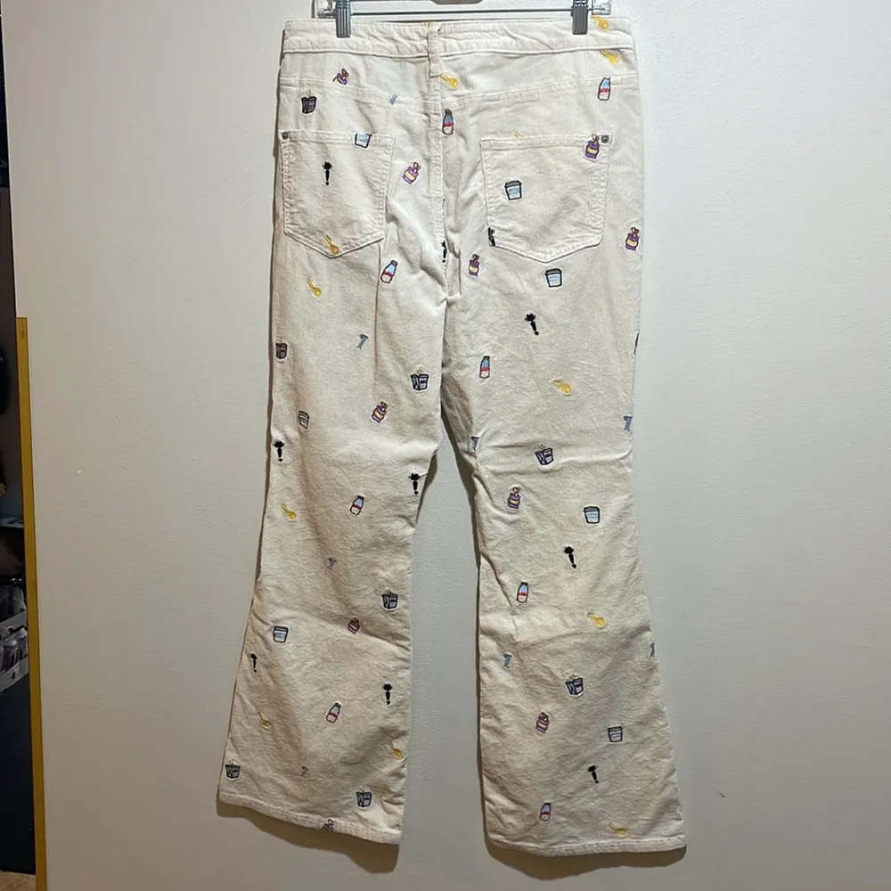 Anthropologie Pilcro The Icon Flare Corduroy Embroidered Pants Cream Size 32 - Image 9