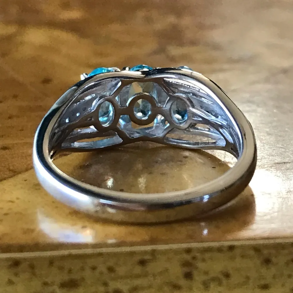 Natural Blue Apatite Blue Sapphire Sterling Silver Ring Size 6 - Image 4