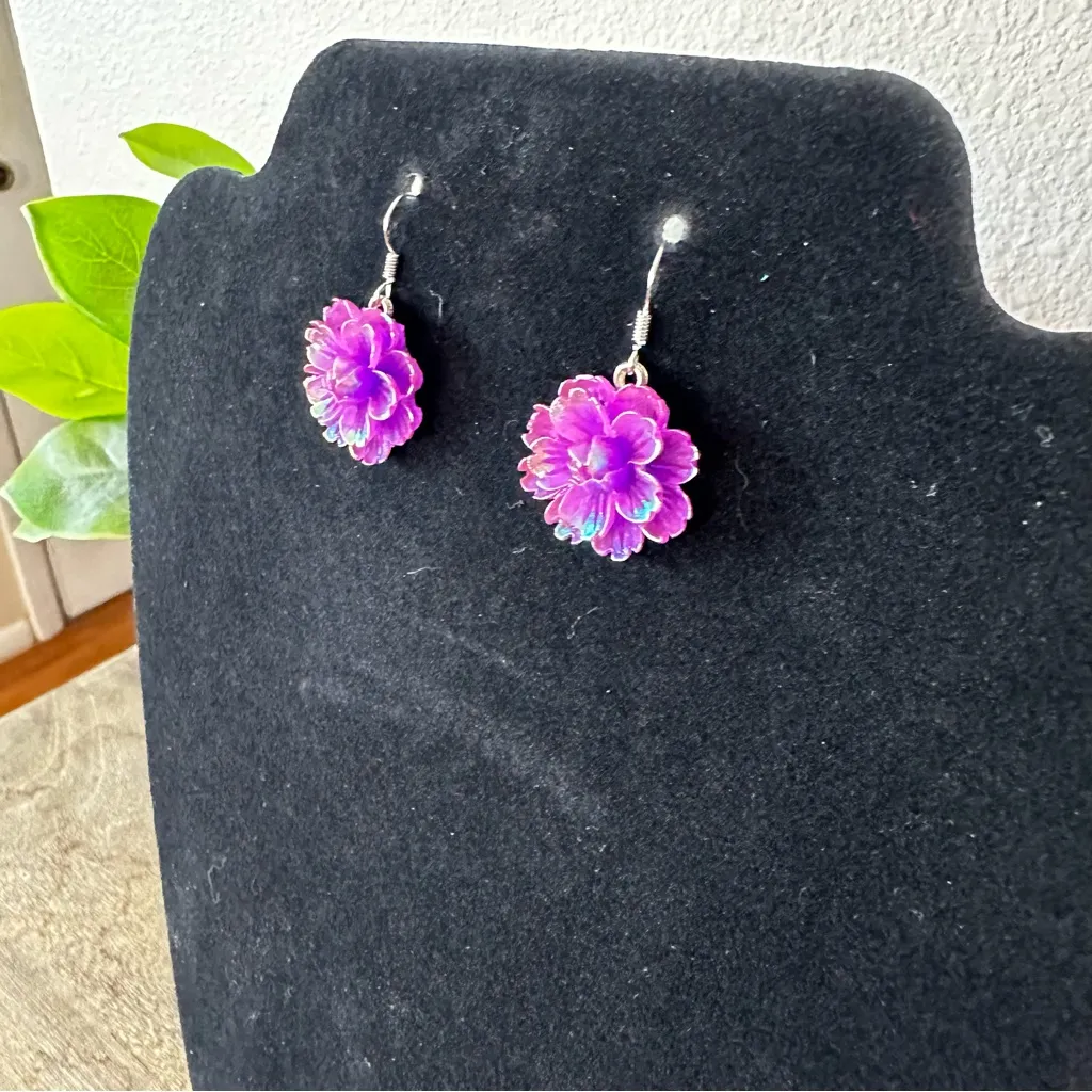 Purple Hawaiian Flower Earrings - Image 2