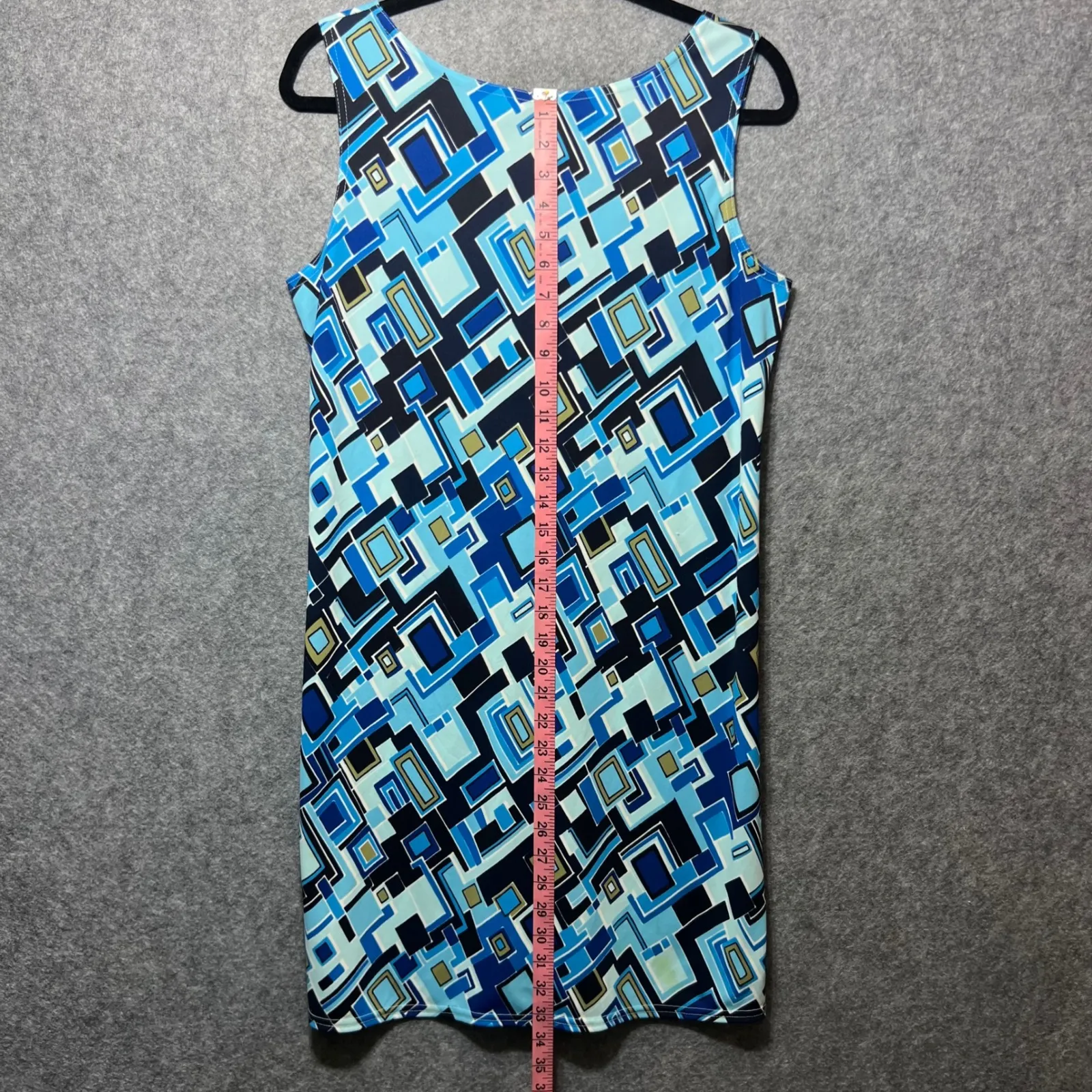 G.A.S. Vintage Sleeveless Dress Geometric Blue Mod Print Large Polyester 90s Y2K - Image 3