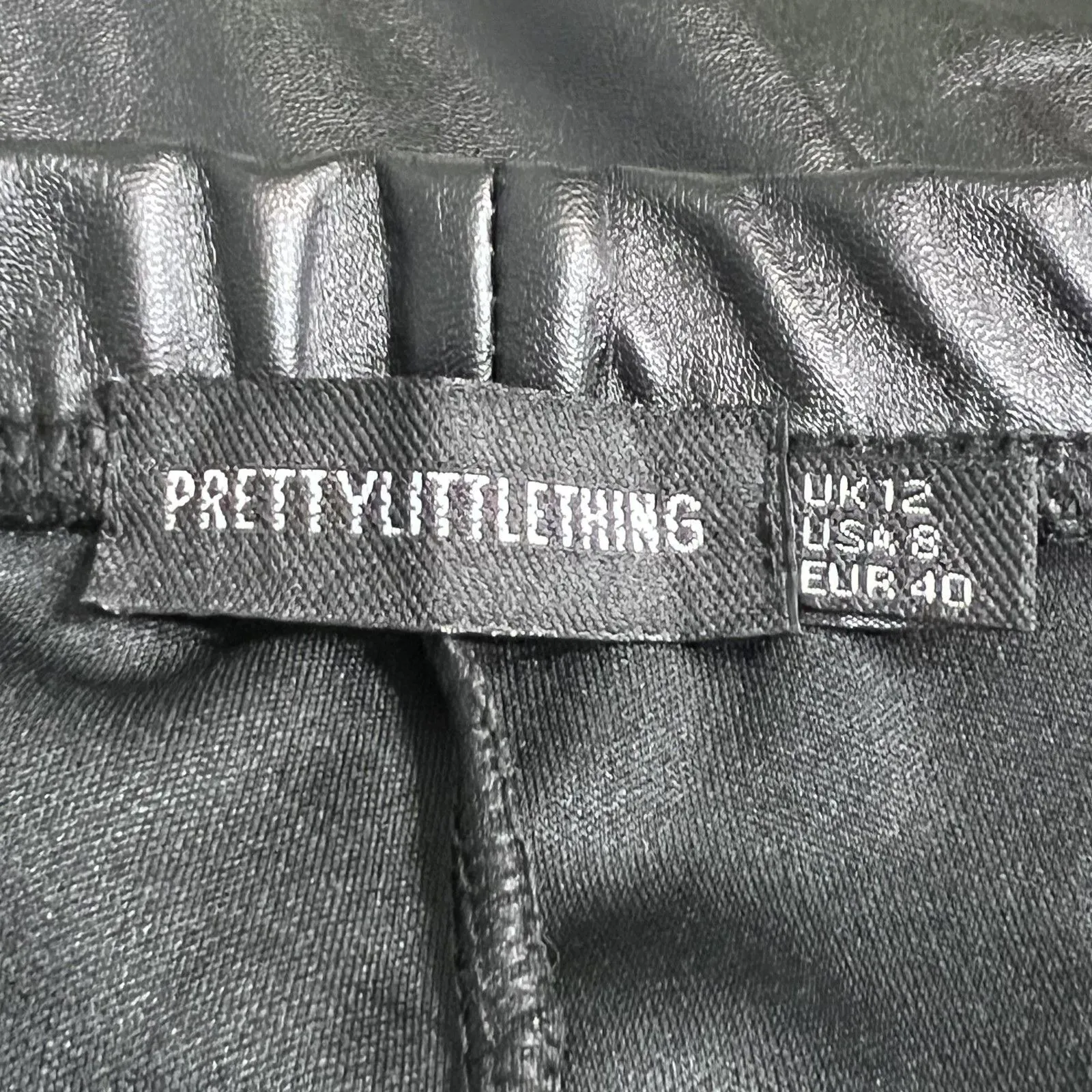 PrettyLittleThing Leggings Womens 8 Black Faux Leather Mid Rise Stretch Ankle - Image 7