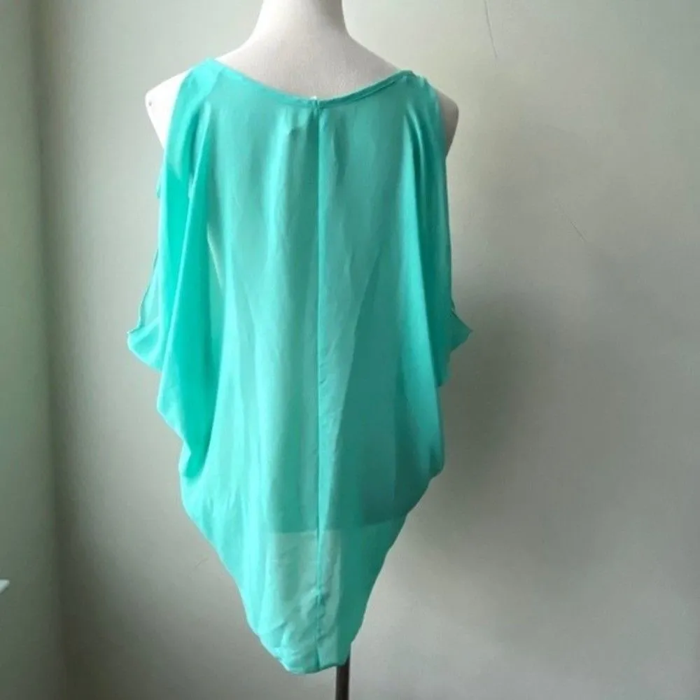 My Beloved Mint Ruffle Top Blouse Chiffon Sleeveless Size M - Image 5