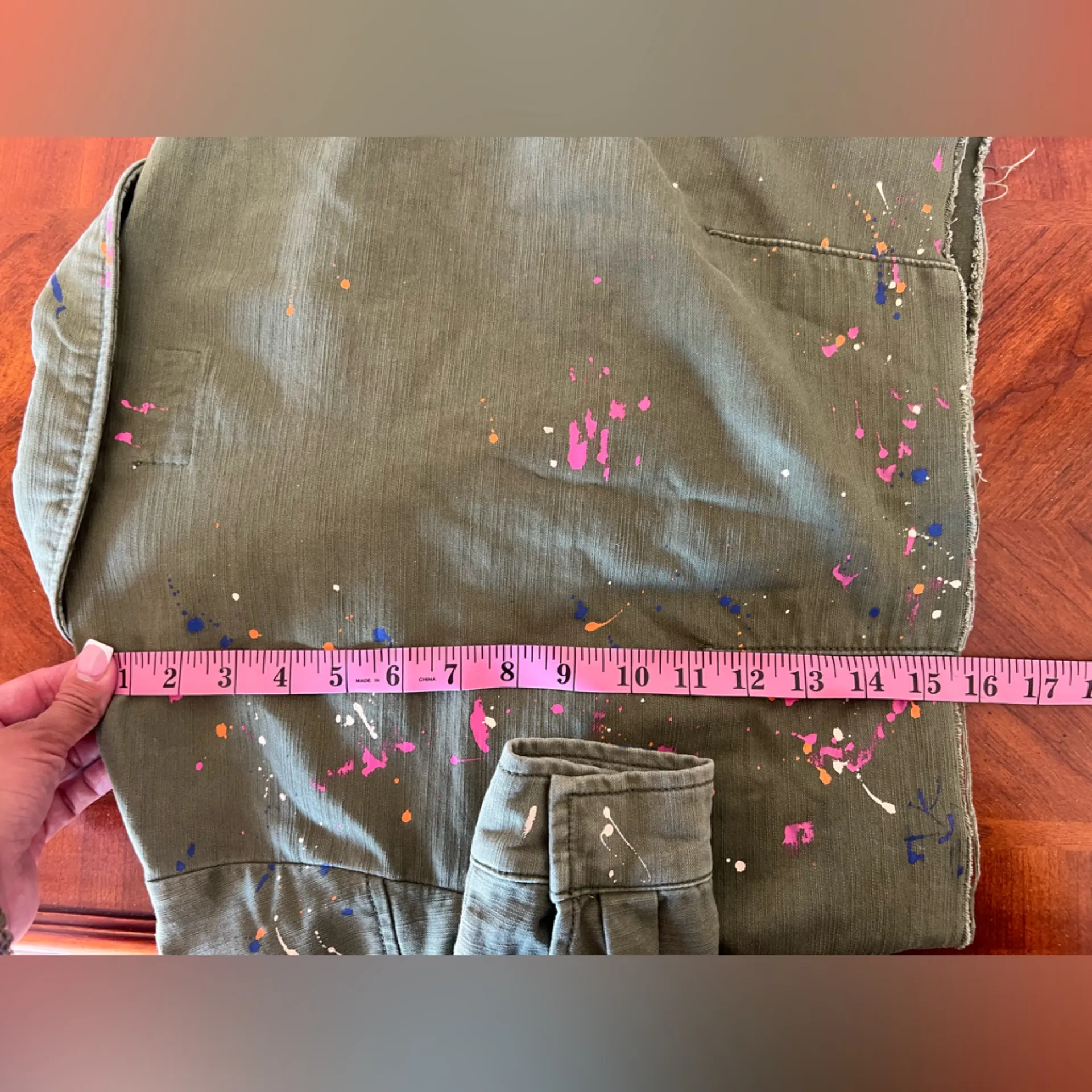 Pilcro x Anthro Cropped Paint Splatter Utility Army Green Jacket Size XS - Image 10