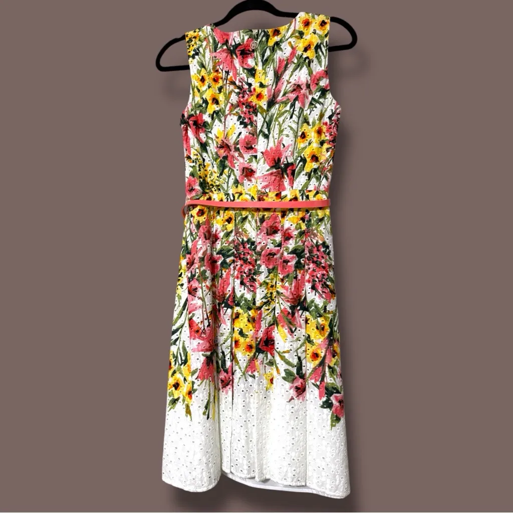 Tommy Hilfiger floral fit & flare eyelet dress Easter spring lined size 2 new - Image 2