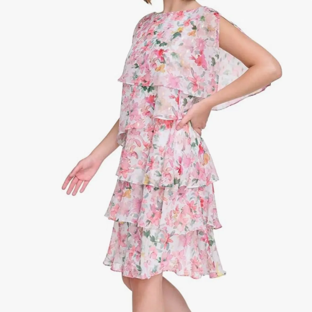 Jessica Howard Women's Floral Chiffon Tiered Cape Party Dress‎ Women’s size 10 - Image 2