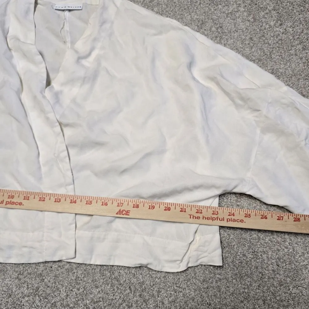 BRYN WALKER Ivory Short Sleeve Tencel Open Crop Jacket Size Unknown Minimalist - Image 7