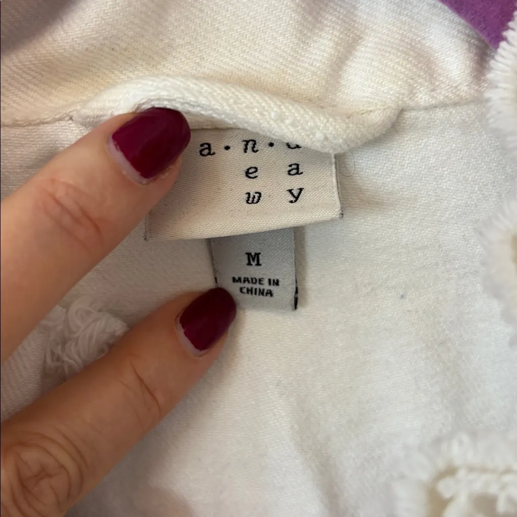 a new day White Stand Up Frayed Collar denim Jacket Size medium - Image 5