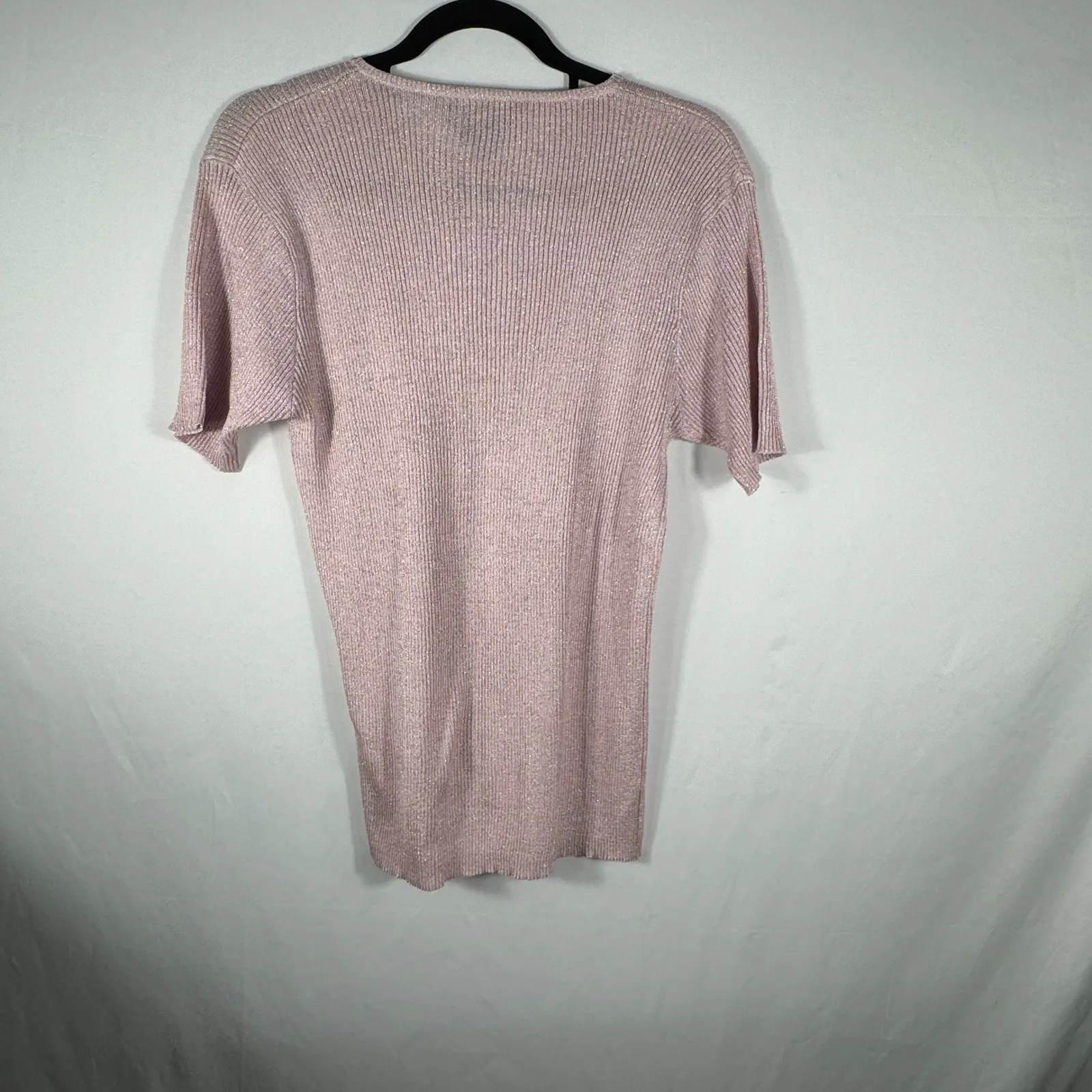 Anne Klein for Sadimara Pink Metallic Ribbed Knit Short Sleeve Top - Image 3