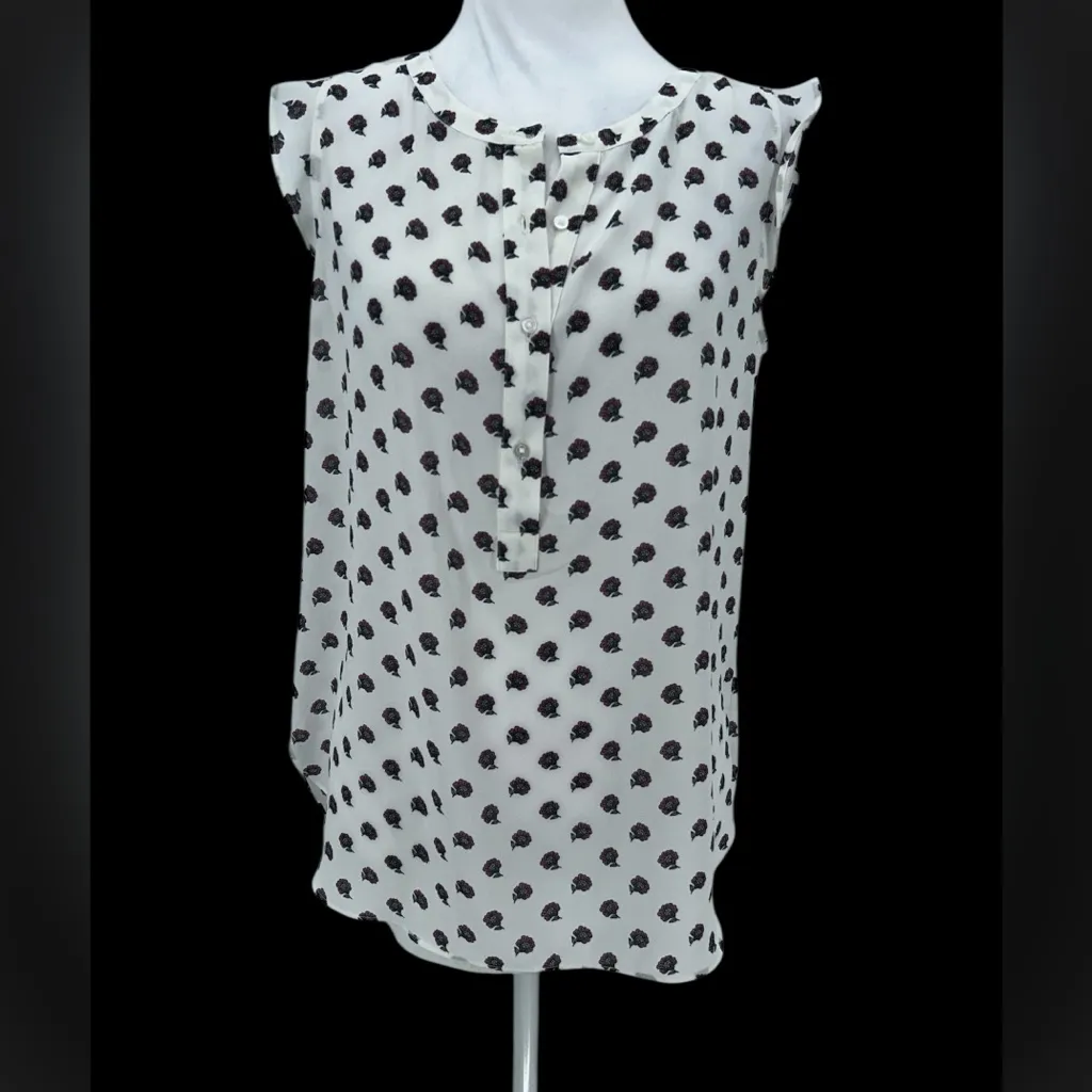 New LOFT Outlet Sleeveless Floral Blouse White Pink Size Small Lightweight Top - Image 3