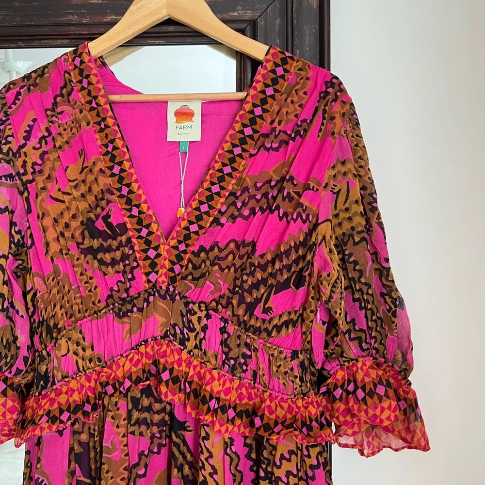 NWT Farm Rio Croco Short Sleeve Maxi Dress Printed Vacation Summer - Image 3