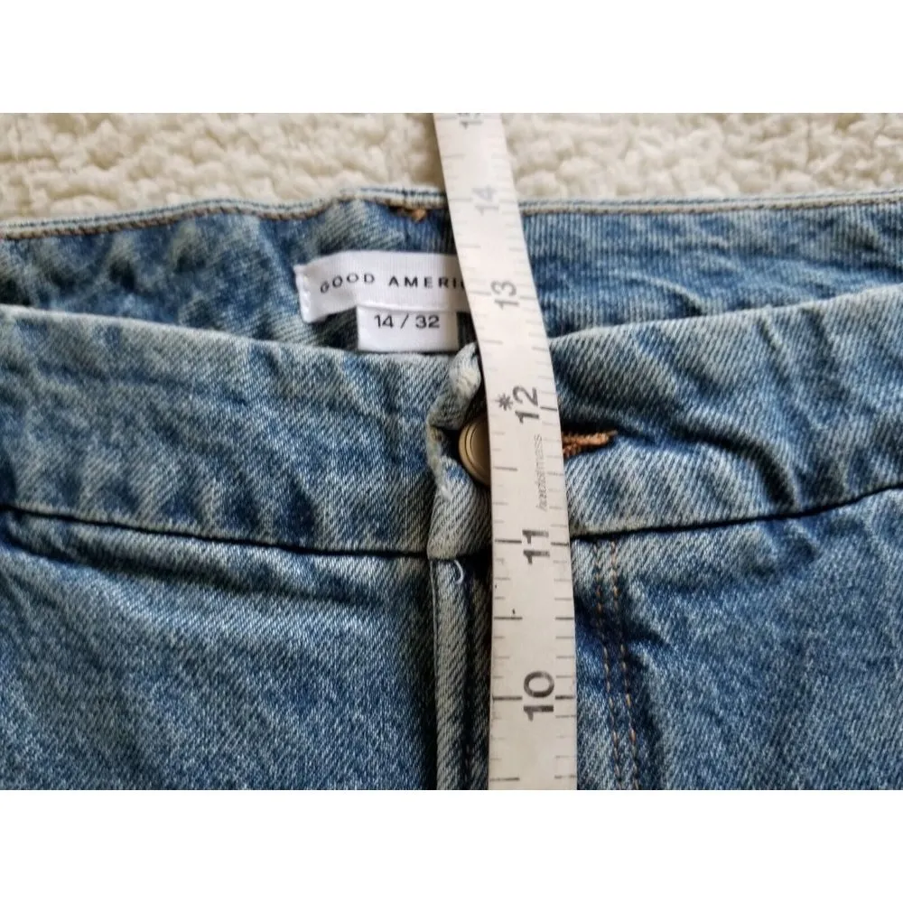 Good American Good Classic Skinnyish Fit Distress Indigo Hi-Rise Jeans Sz 14/32 - Image 7