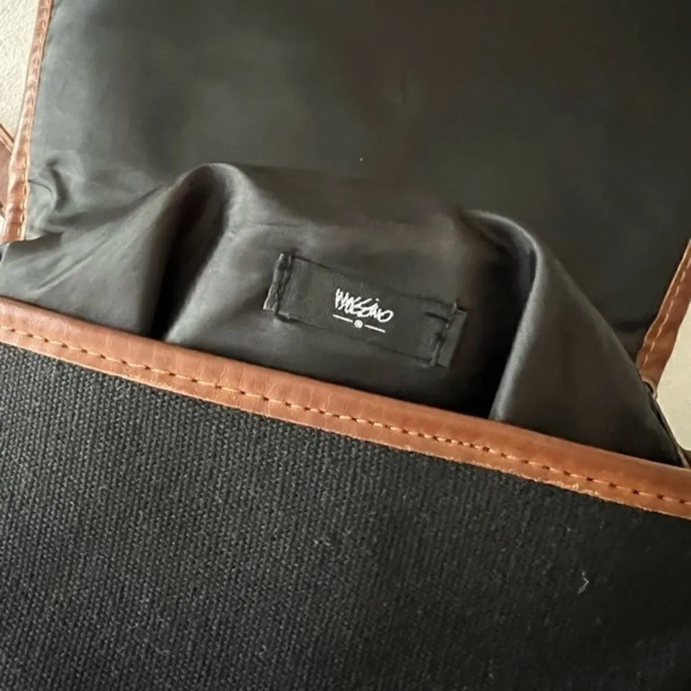 MOSSIMO Straw Black Canvas Faux Leather Small Crossbody Bag Black Pink C… - Image 5