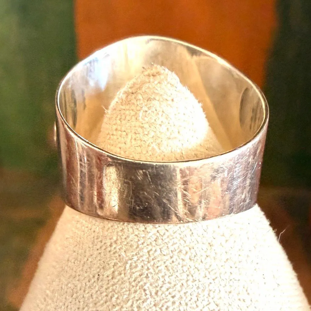 Sterling Silver Moonstone Wide Band Ring – Artisan Scroll Design - Image 13