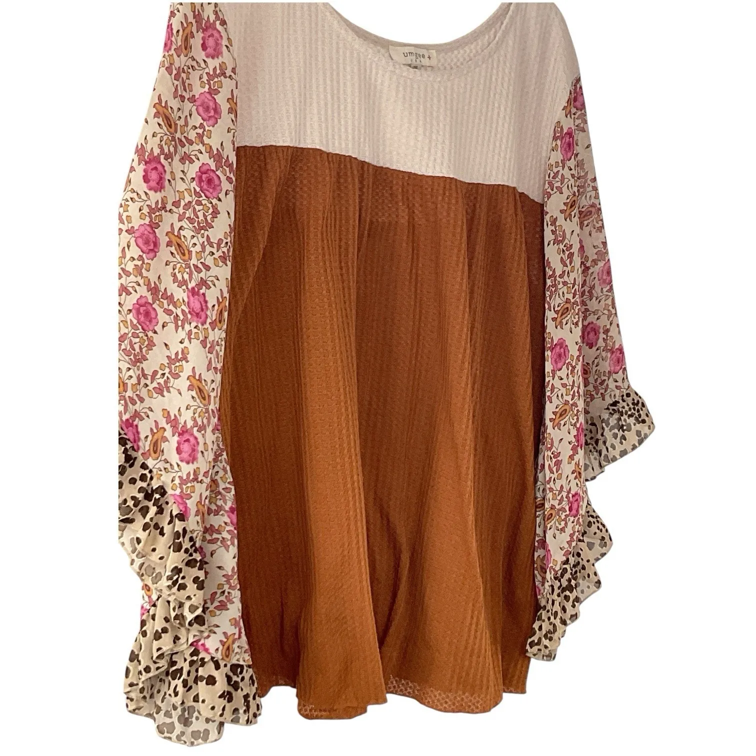 Women's Waffle Knit Batwing Sleeve Brown Knitted Blouse Top Size XXL‎ - Image 2