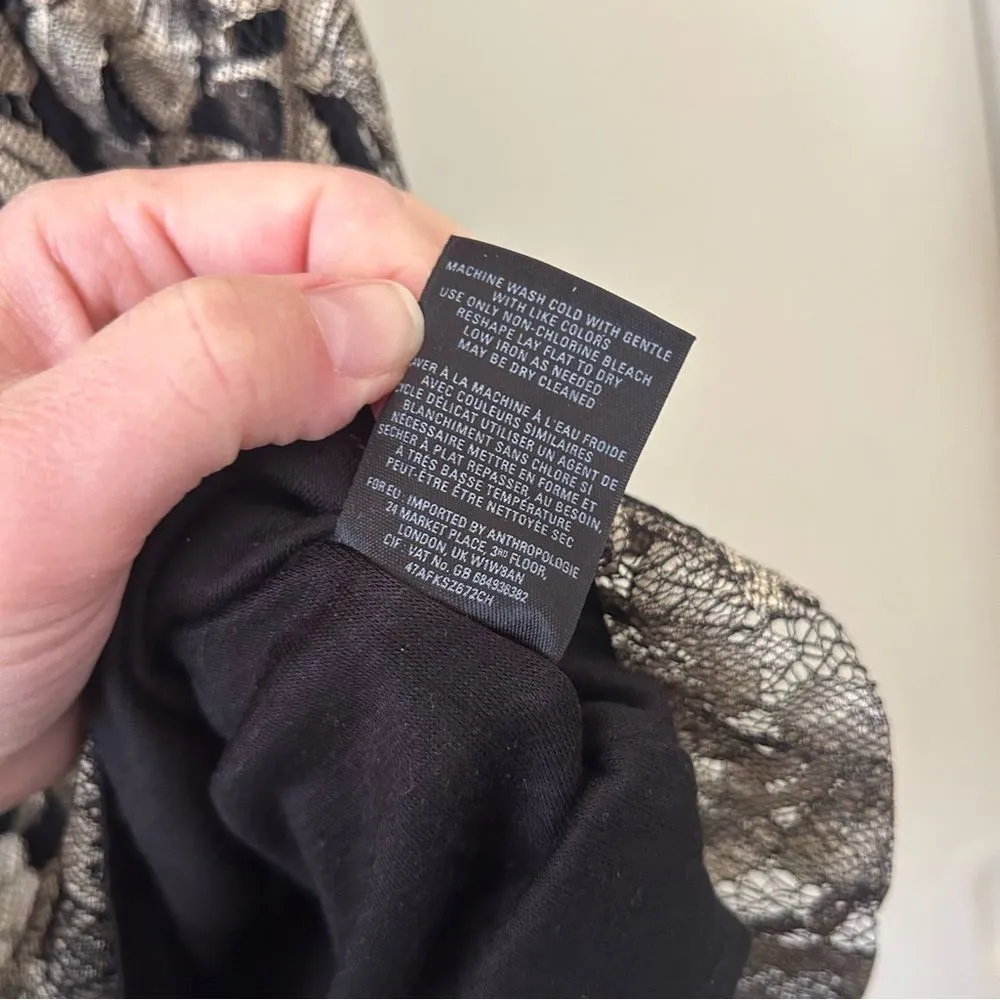 Maeve Anthropologie Shimmered Lacefall Dress Black Metallic Gold Lace Size 2 - Image 9