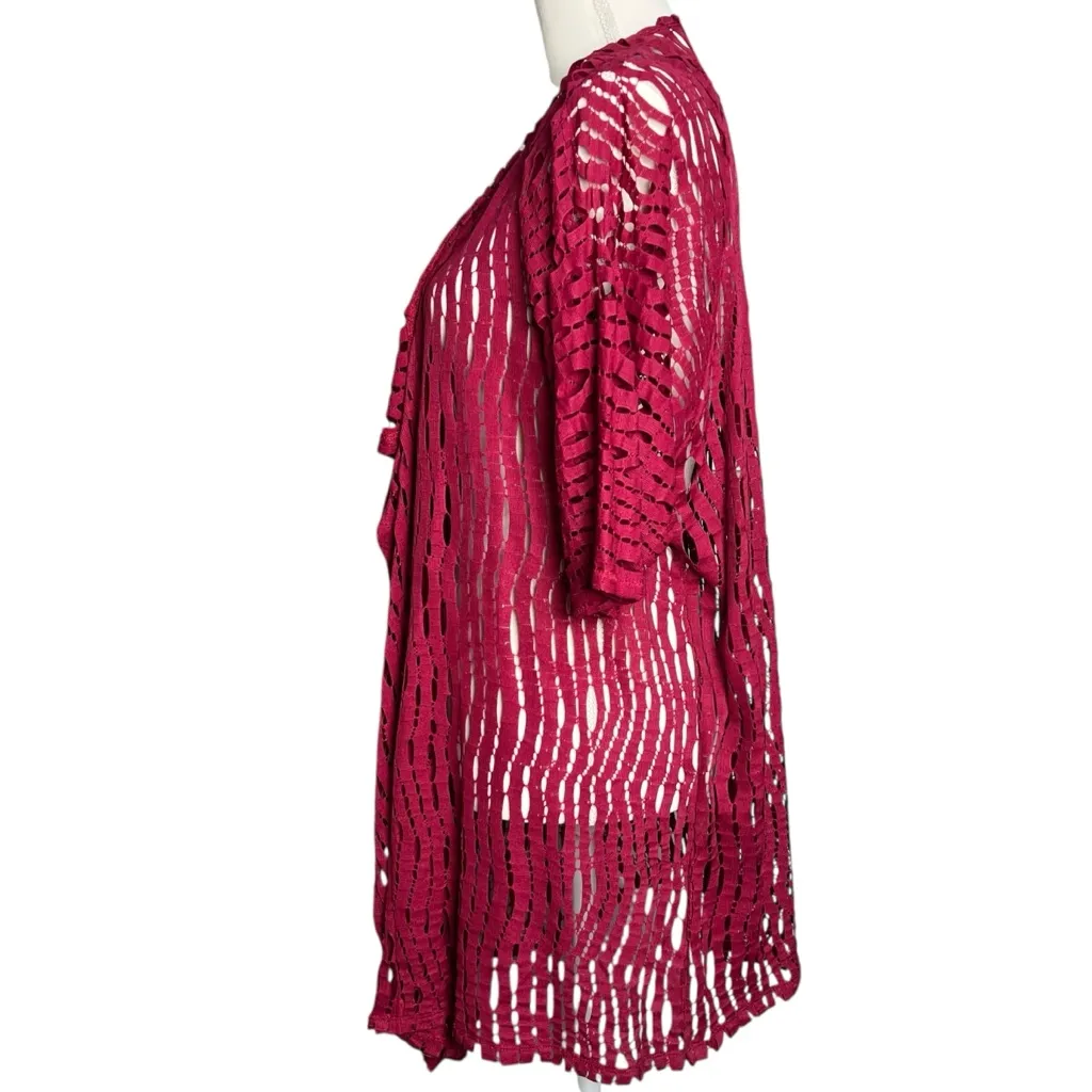 Erin London Women’s Waterfall Maroon Cardigan Size Medium Open Knit Sheer Pink - Image 5
