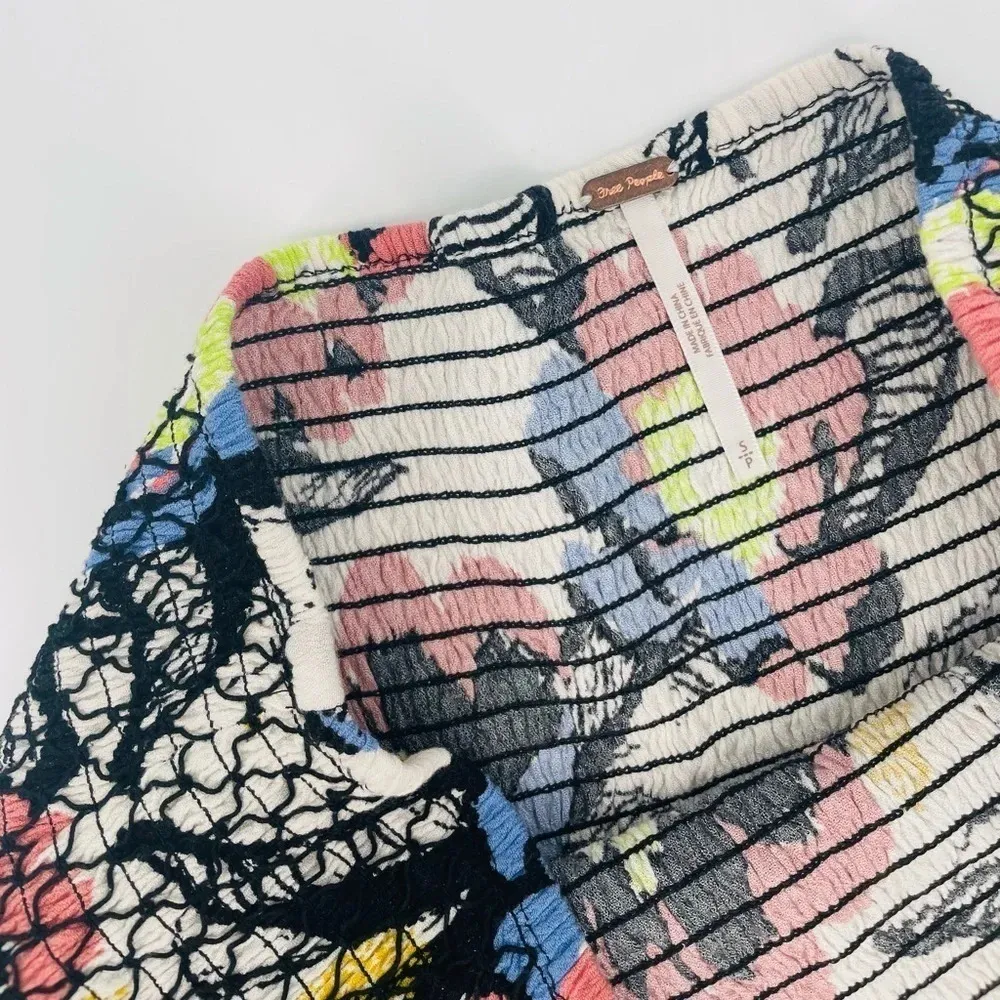 Free People LA Nights Mini Skirt Smocked Floral in Black Size S - Image 6