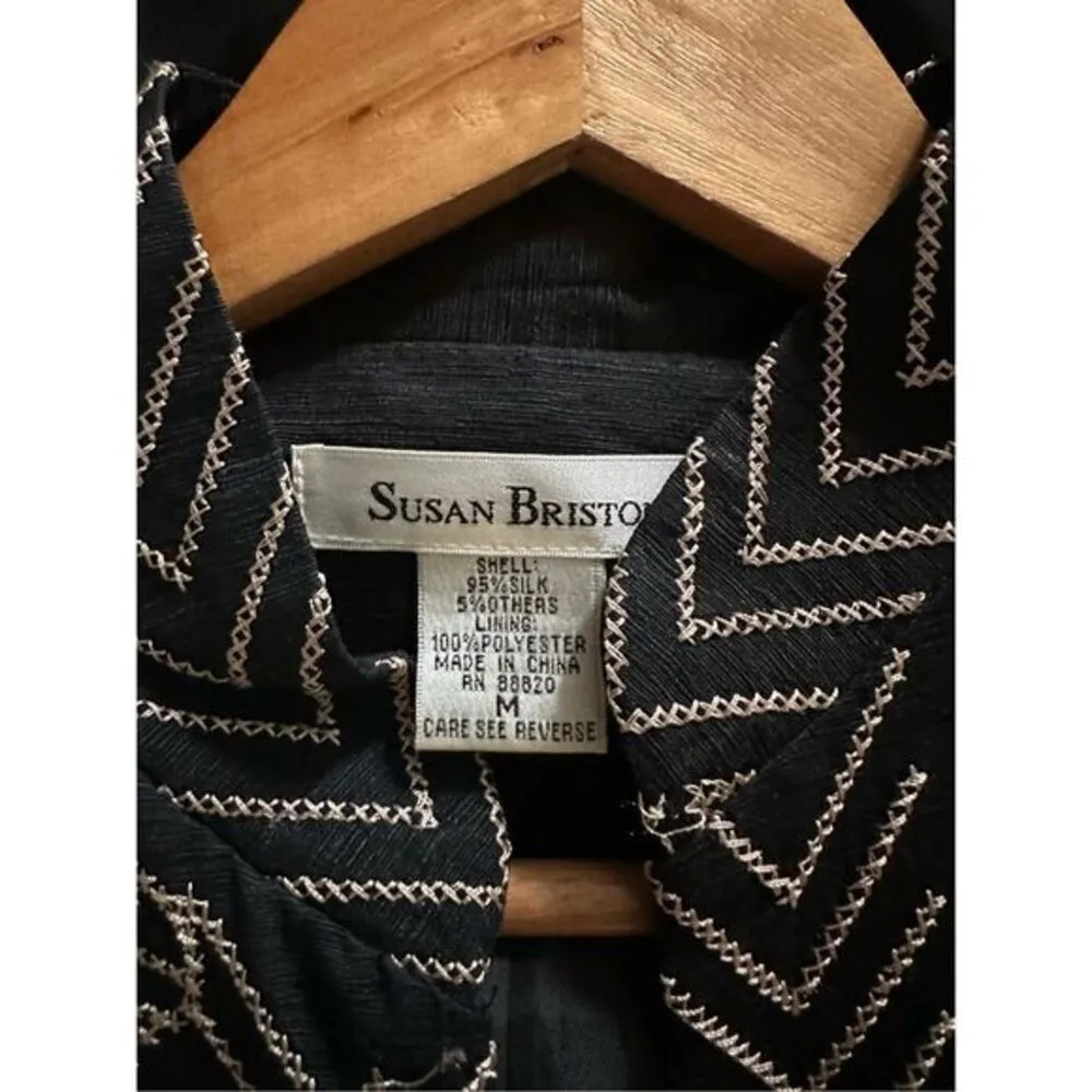 Susan Bristol‎ Silk Open Front Embroidery Jacket Size Medium - Image 5