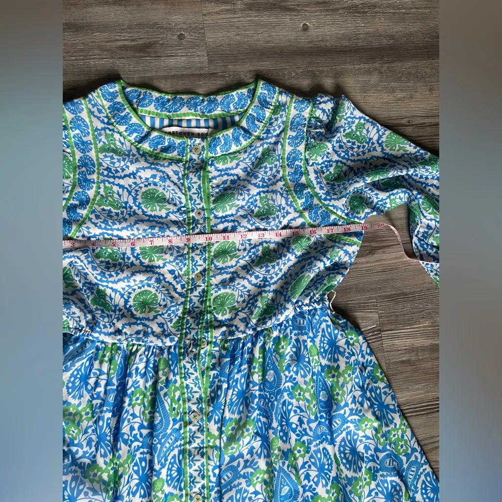 Gretchen Scott Designs Blue and Green Long Sleeve Dress - Image 7