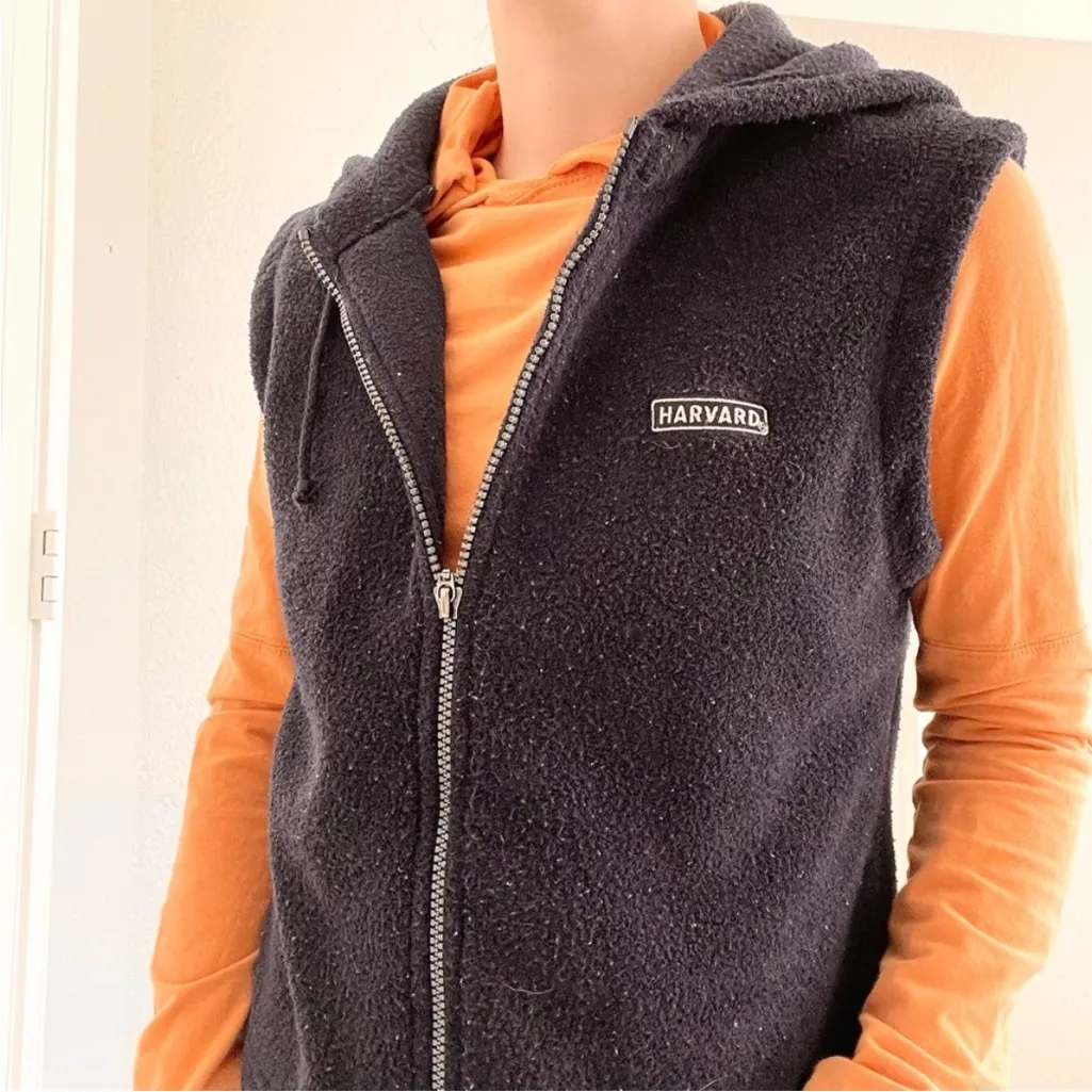 Vintage Harvard Navy Fleece Hooded Vest - Image 6