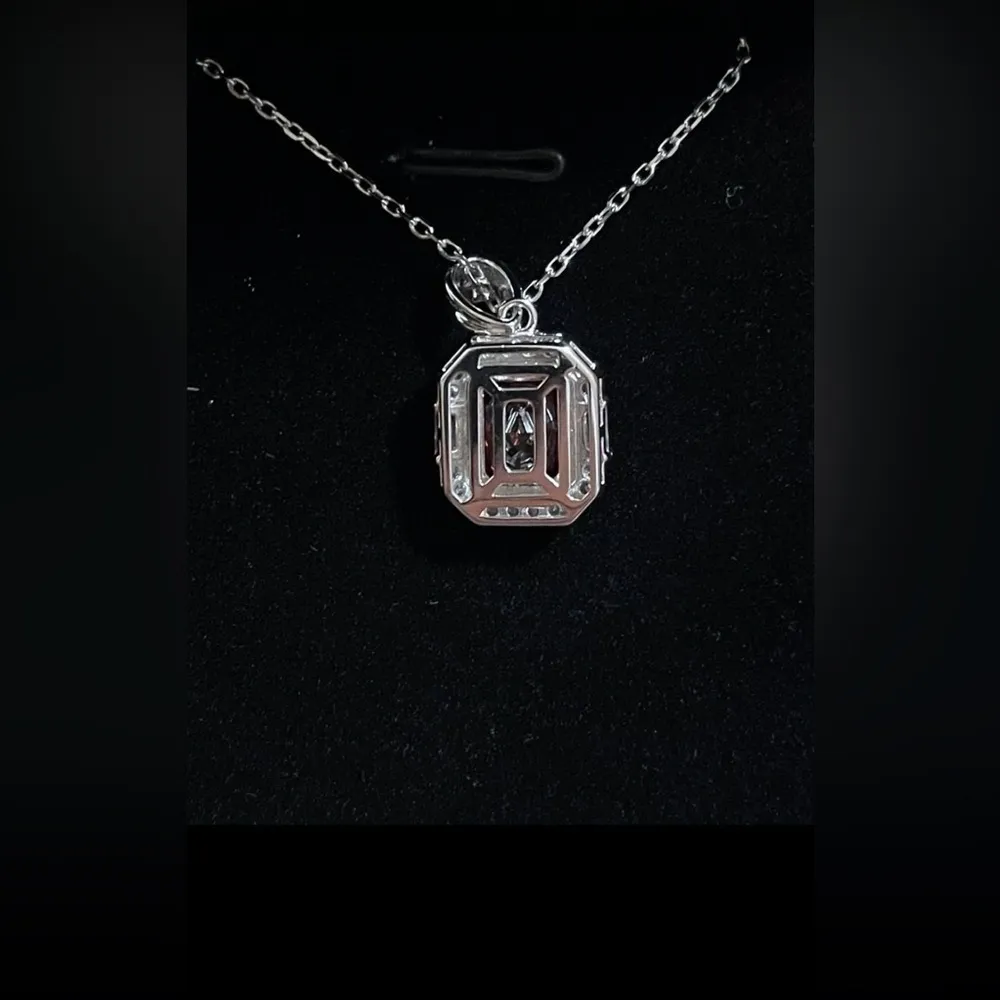 925 Sterling Silver 4 Carats Square Diamond Radiant Cut Birthstone Necklace NWT Red - Image 5