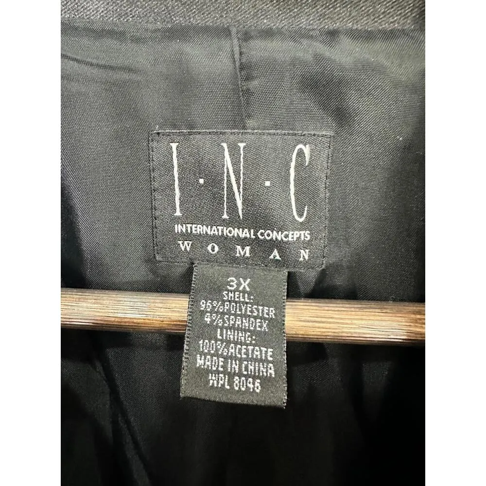 INC Womens Black Button Satin Collared Jacket Front Pockets 3X Minimalist‎ Boho - Image 3